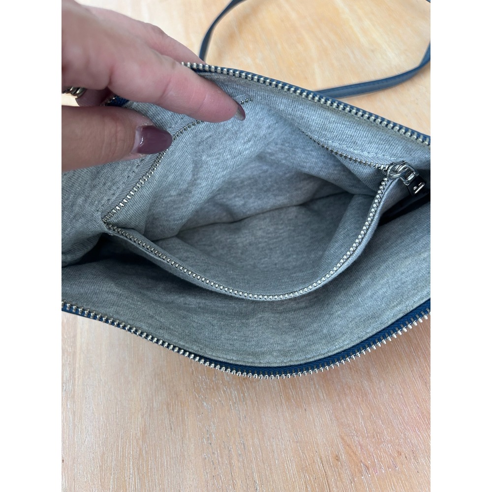 Bimba y Lola Blue Leather Crossbody Bag Silver Hardware Zip Clutch Bright - Picture 9 of 11